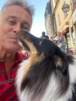 With a Shetland Sheepdog in October 2023